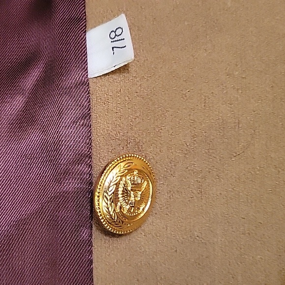 Vintage International Scene Long Tan Double Breasted Coat with Gold Buttons 7/8 - Picture 11 of 11